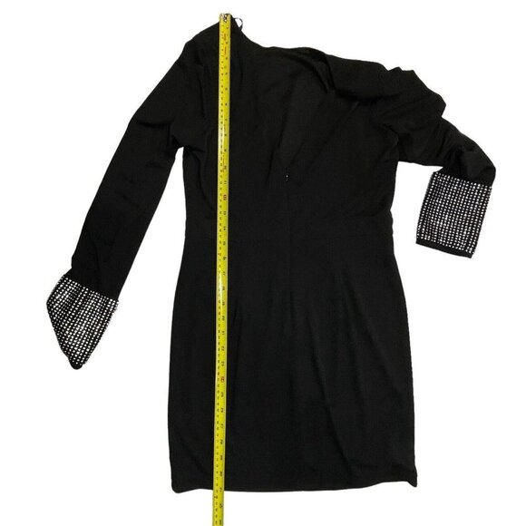 AQUA LUXE Little Black Dress Mini Bodycon Rhinestone Cuffs Women Small V-Back‎ - Picture 10 of 10